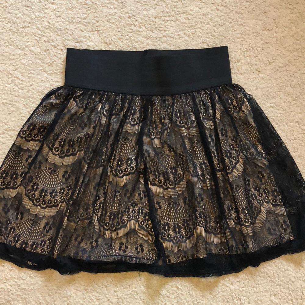 Black lace skirt with rose slip